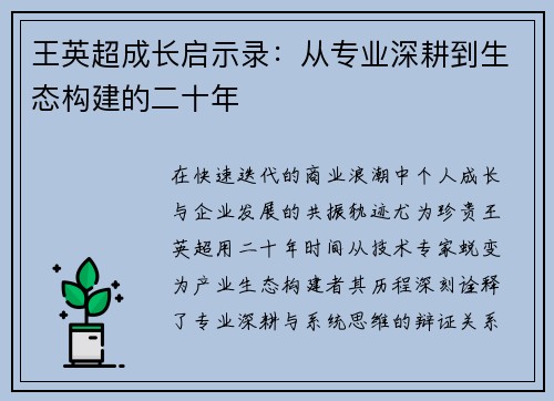 王英超成长启示录：从专业深耕到生态构建的二十年